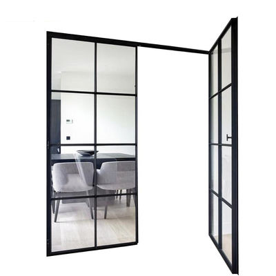 Aluminium Casement Doors Double Hollow Glass Grill With Retro Gold Handle